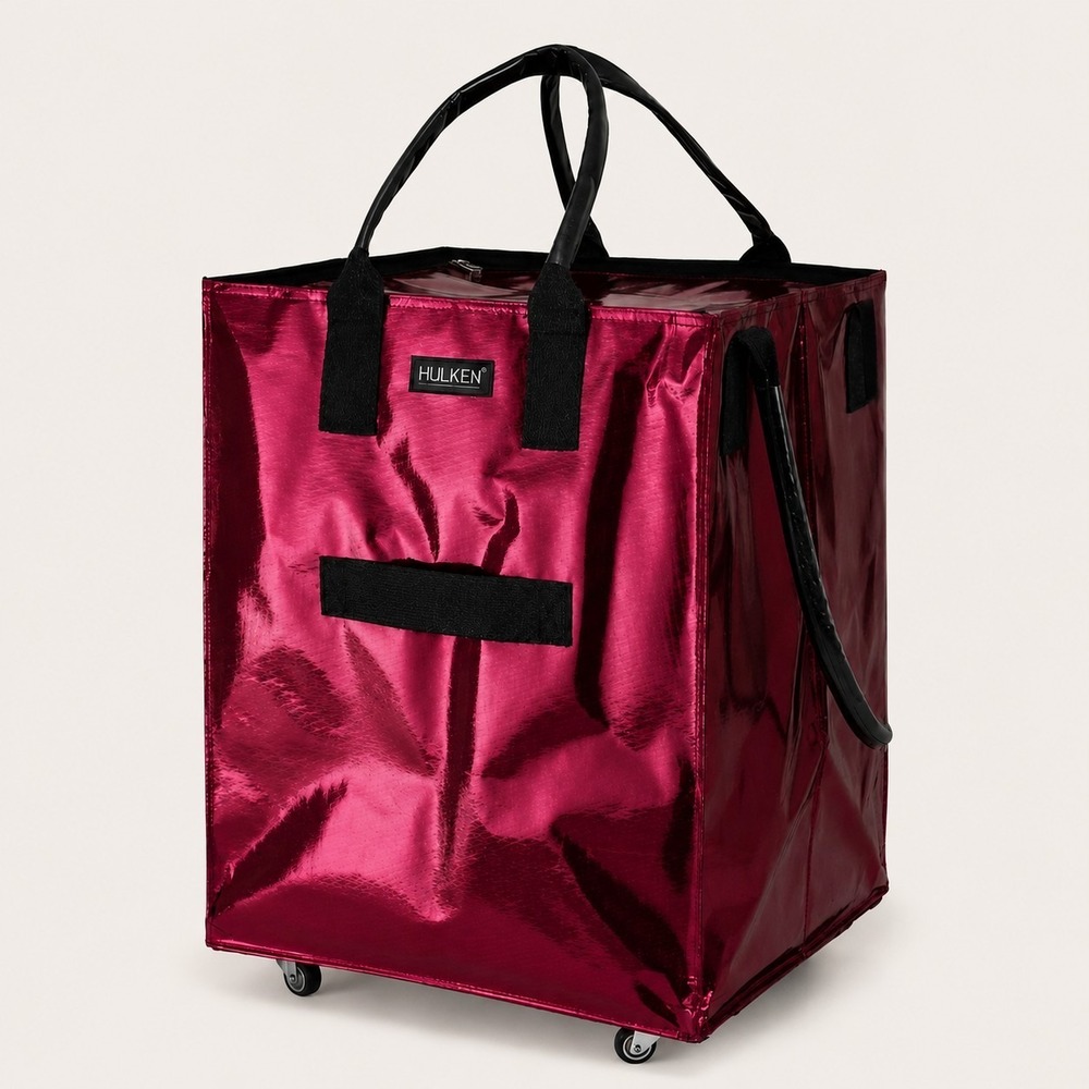 Hulken Large Rolling Tote Bag Cosmic Red Wheels Foldable Water Resistant Zip New - Picture 4 of 8